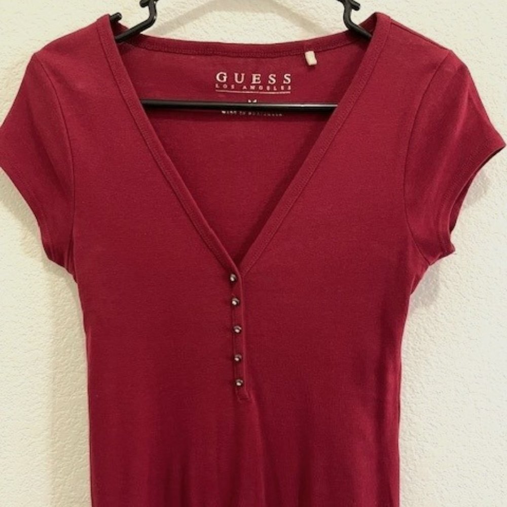 Guess Red bling buttons t shirt